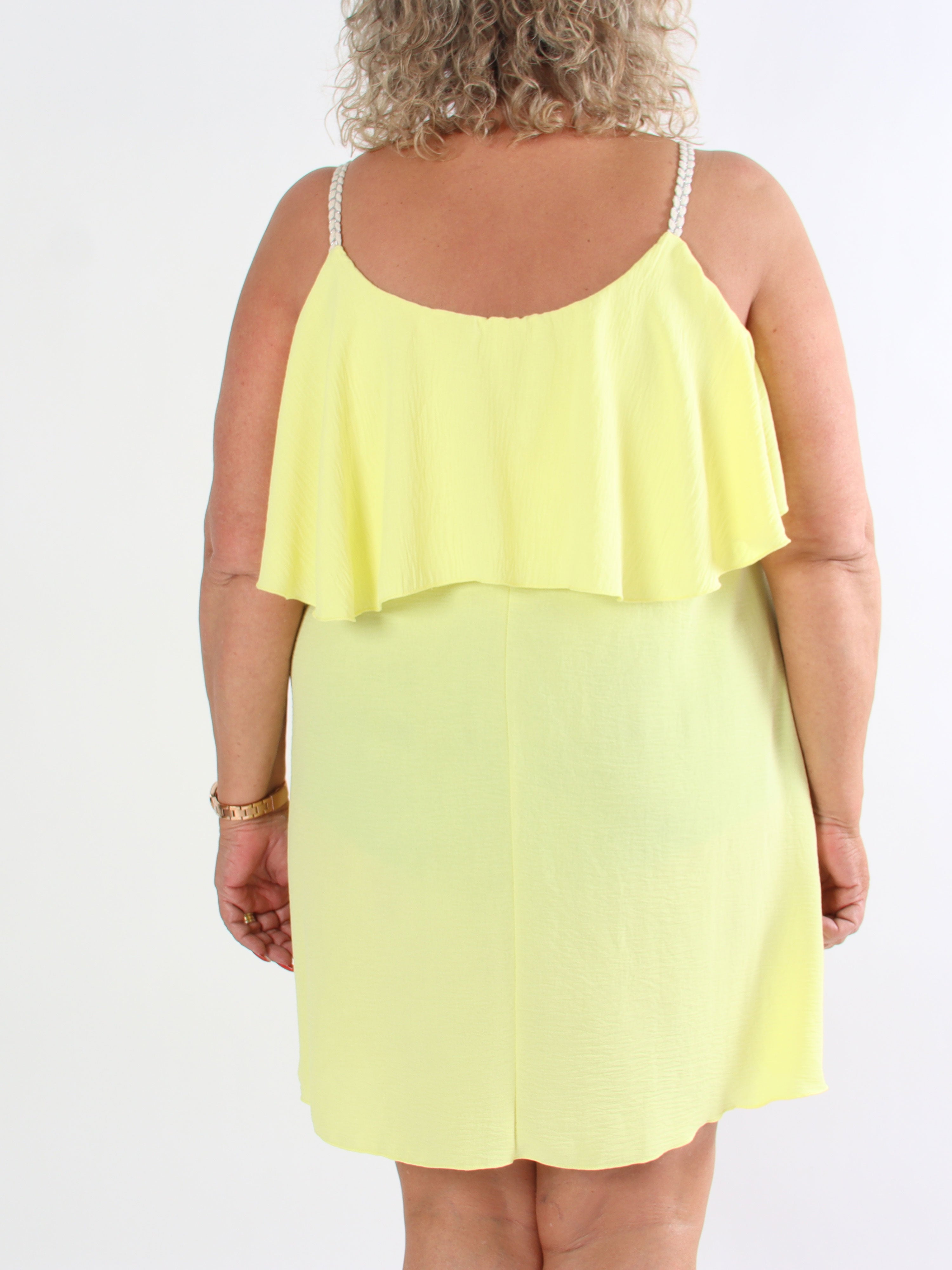 Blanca - Plus size flæsekjole med flettede stropper